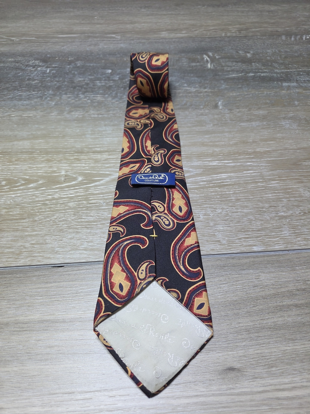 Oscar de la Renta Couture Paisley Necktie Men's Black Red Gold